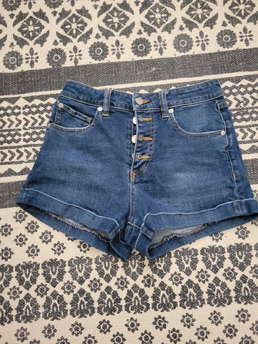 Volcom Dark Blue High-Rise Button Fly Denim Shorts Size 27